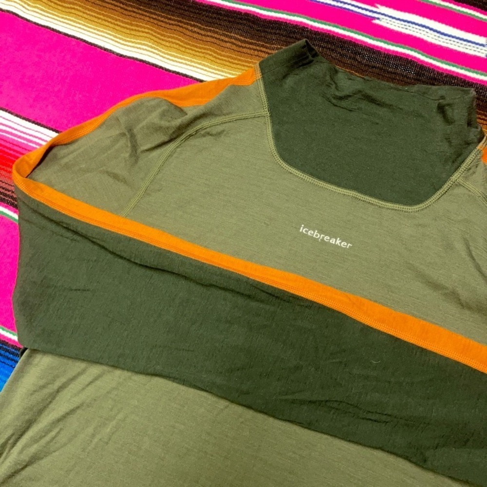 Icebreaker Merino‎ 200 Baselayer Shirt Men's M Lightweight Wool Green Orange LS